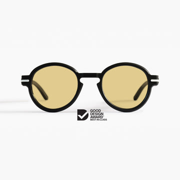 Good Citizens black round sunglasses with zeiss yellow tint lenses