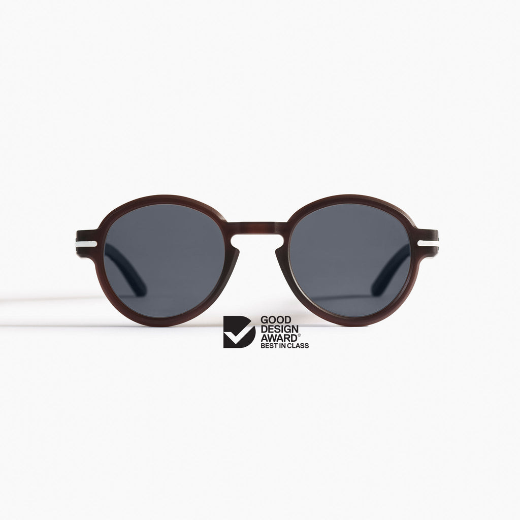 Good Citizens brown round sunglasses with Carl Zeiss Vision lenses, made from 100% recycled plastic - front view
