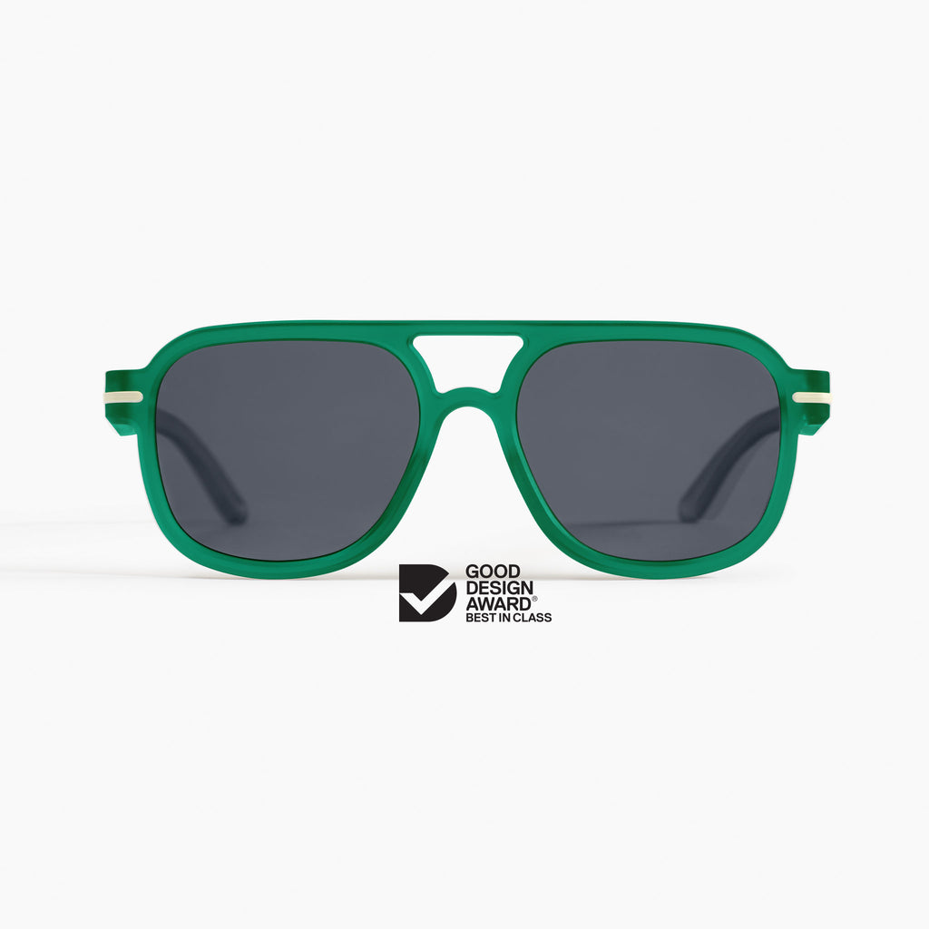 Made in Australia, Good Citizens green aviator sunglasses with polarised Carl Zeiss lenses, made from 100% recycled plastic