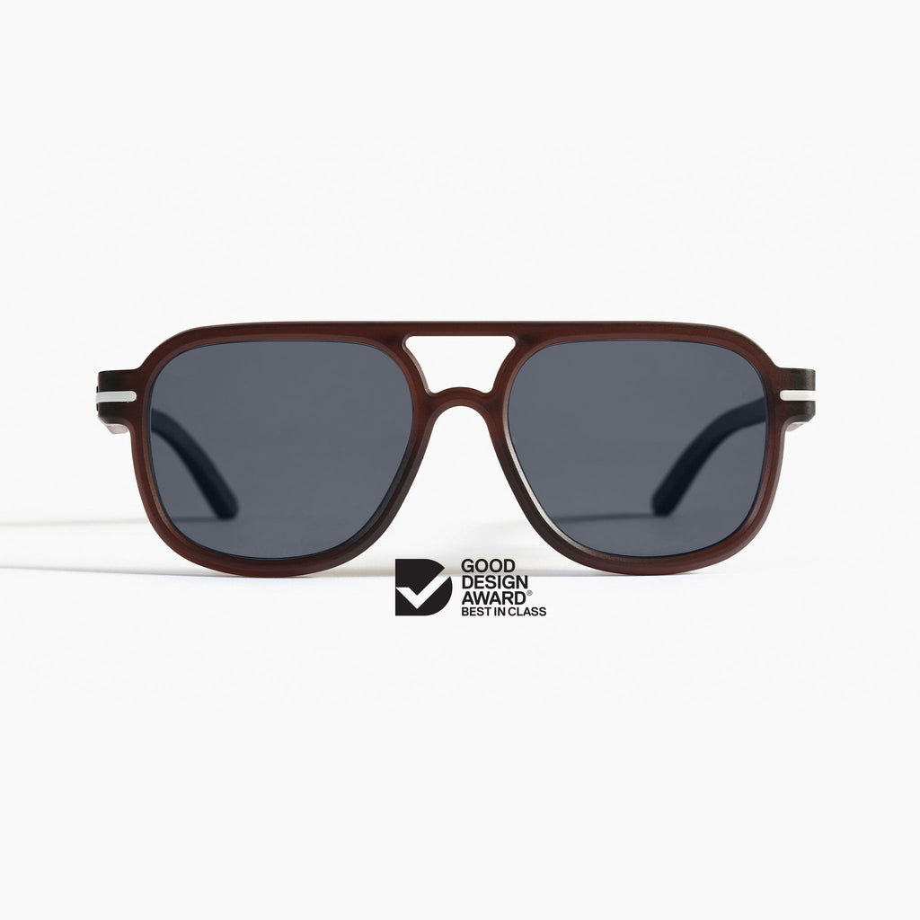 Made in Australia, Good Citizens brown aviator sunglasses with polarised Carl Zeiss lenses, made from 100% recycled plastic