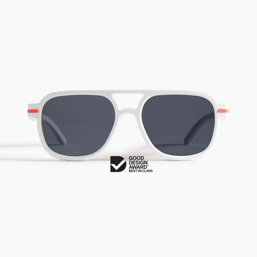 Made in Australia, Good Citizens white aviator sunglasses with polarised Carl Zeiss lenses, made from 100% recycled plastic