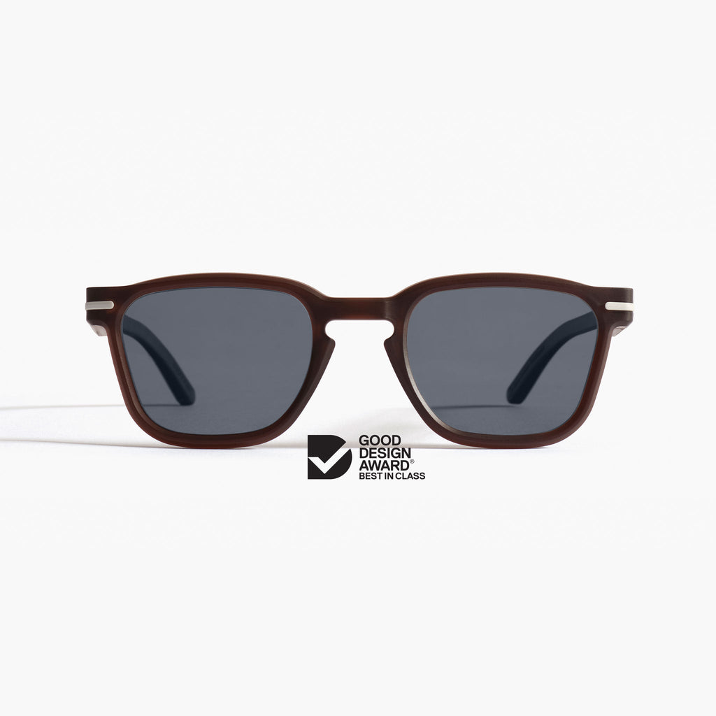 Good Citizens brown square sunglasses made in Australia with polarised lenses and modular design, made from 100% recycled plastic