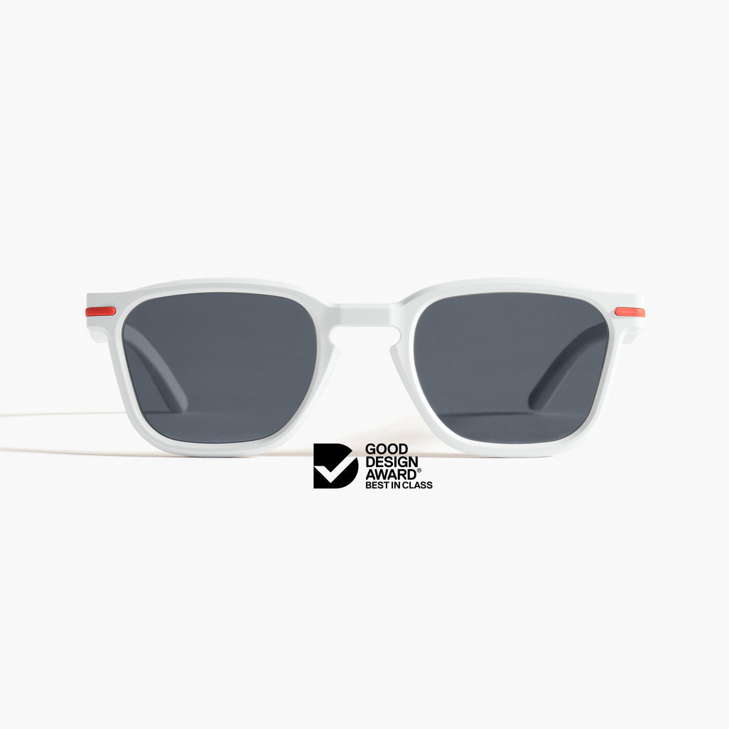 Good Citizens white square sunglasses made in Australia with polarised lenses and modular design, made from 100% recycled plastic