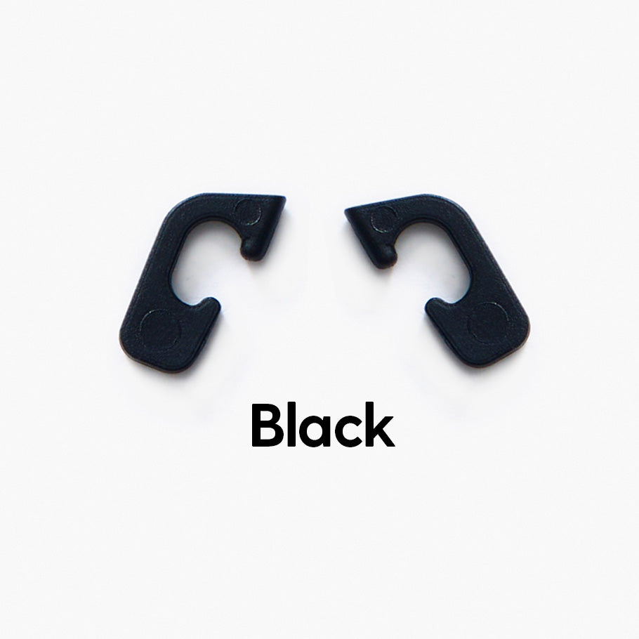 Black interchangeable clips for Good Citizens' 100% recycled frames, adding vibrant, customisable style