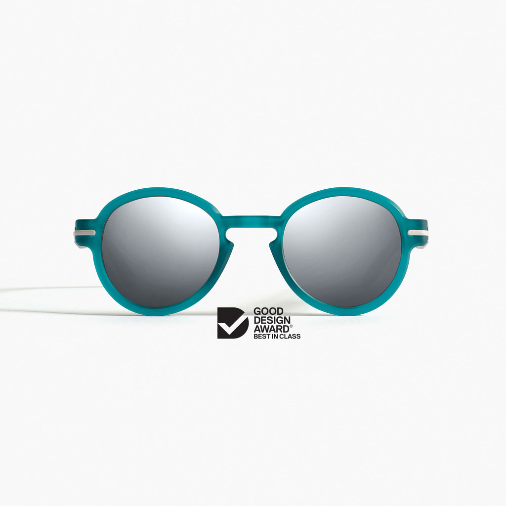 Good Citizens aqua round sunglasses with zeiss silver mirror lenses