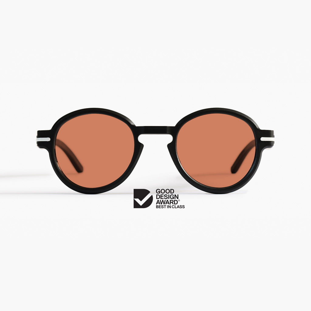 Good Citizens black round sunglasses with zeiss orange lenses