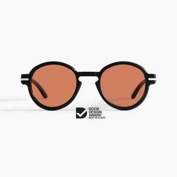Good Citizens black round sunglasses with zeiss orange lenses