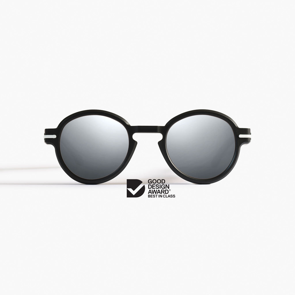 Good Citizens black round sunglasses with zeiss silver mirror lenses