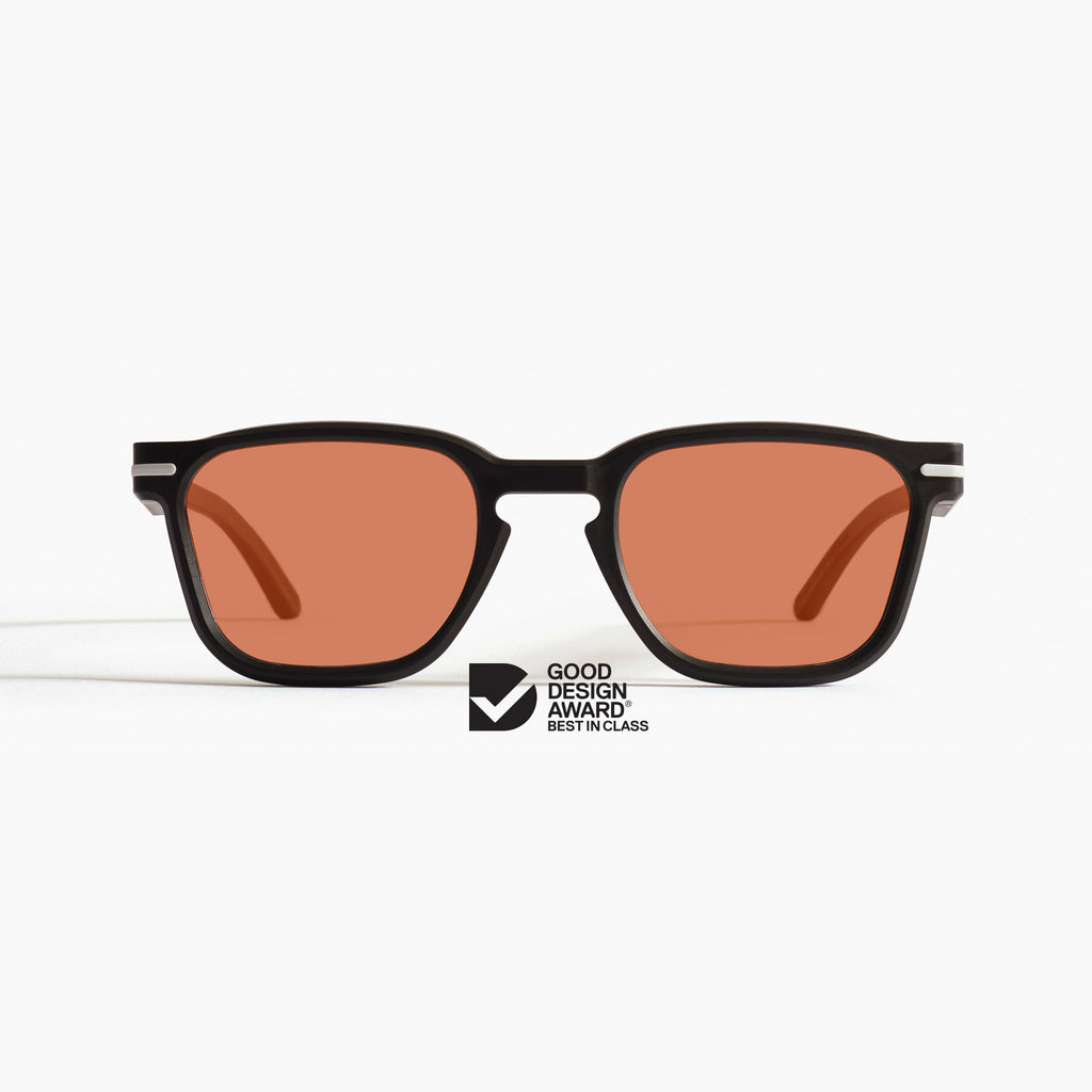 Good Citizens 100% recycled orange lens black wayfarer sunglasses